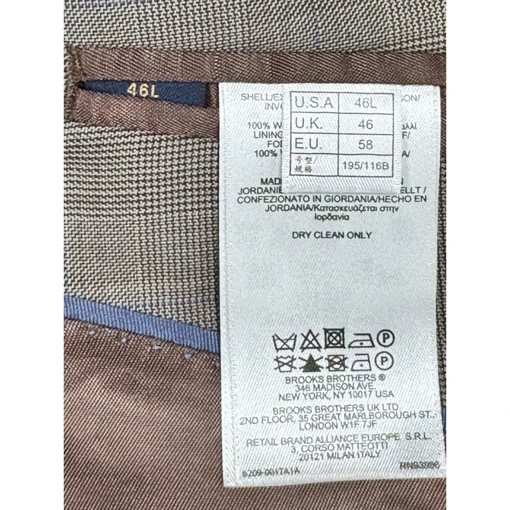 Brooks Brothers 346 Blazer Mens 46L Brown Wool Glen Plaid Sport Coat B8